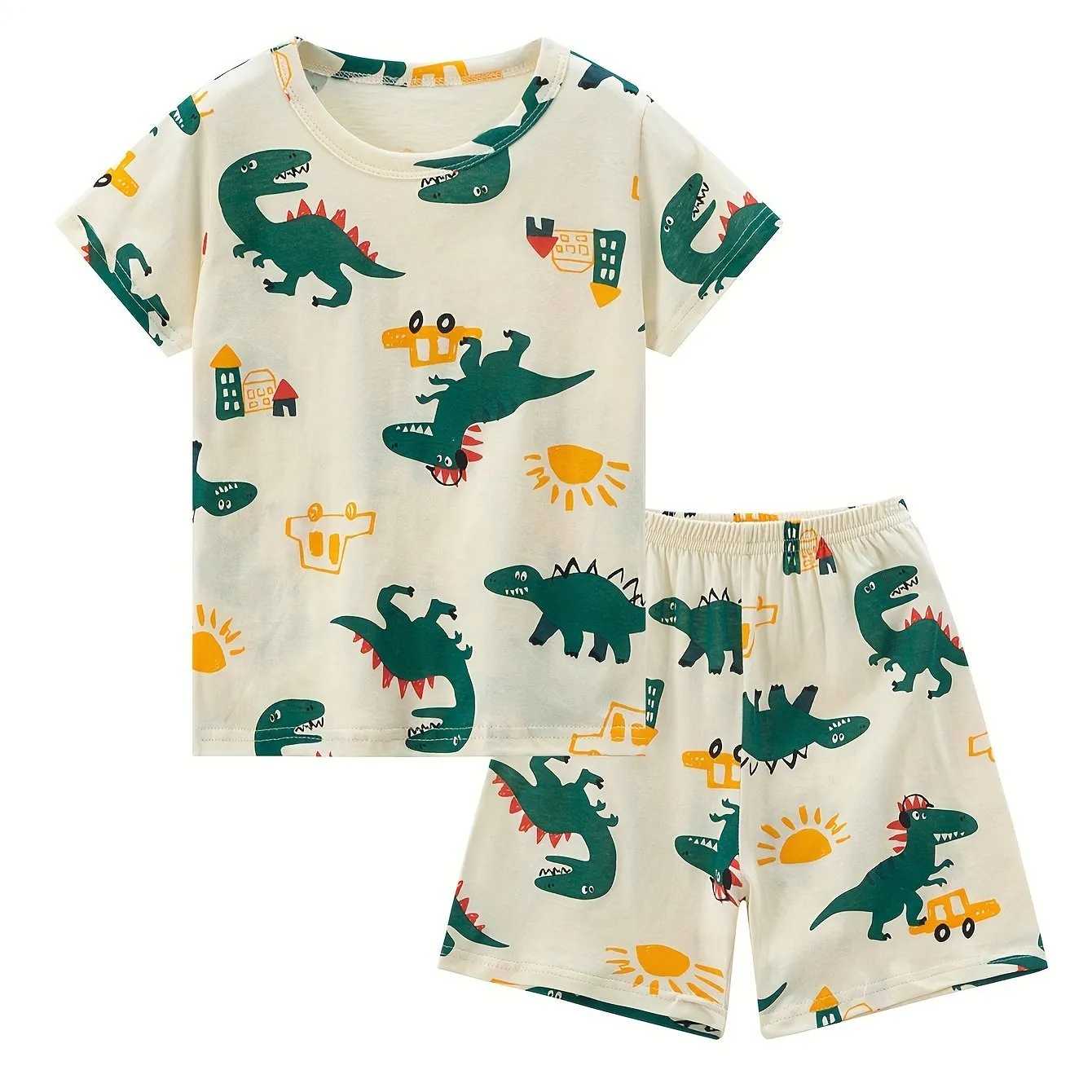 2pcs Boys Summer Loungewear Set – Thin Style Cartoon Dinosaur Print 🦖