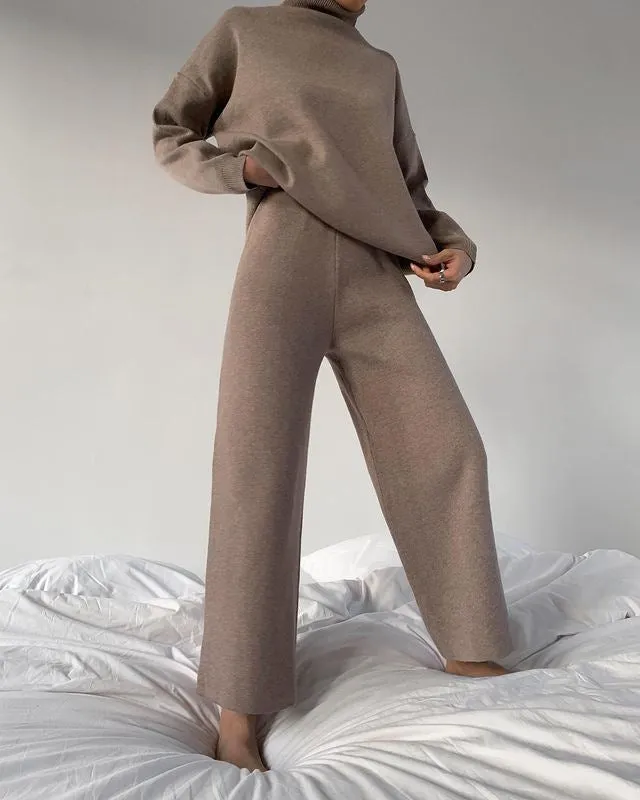 2Pcs Long Sleeve Turtleneck Knit Outfit