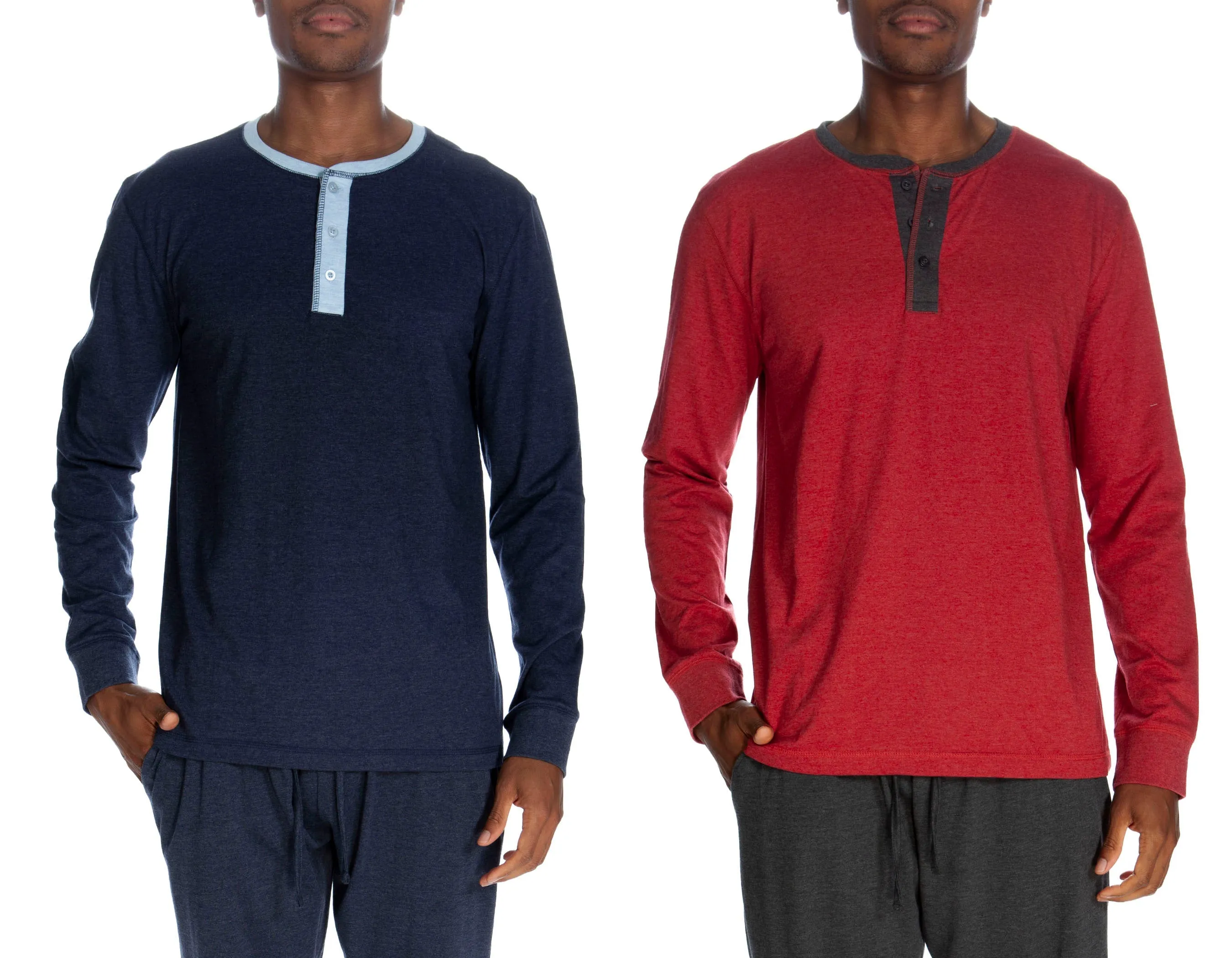 3 Button Long Sleeve Henley 2 Pack