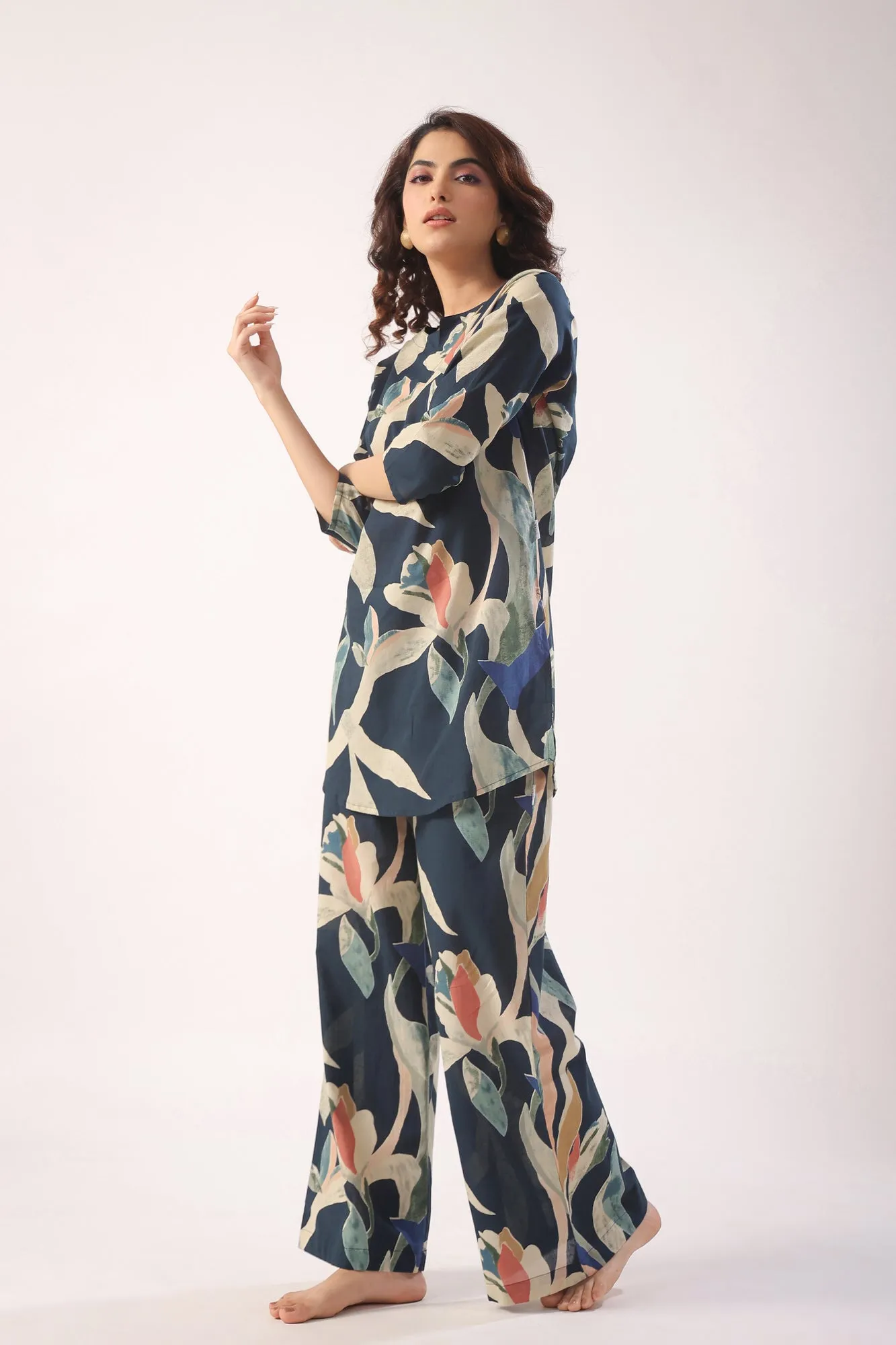 Abstract Strokes On Indigo Blue Palazzo Loungewear Set