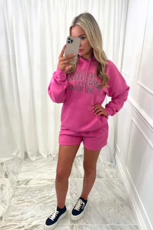 Athletics LA smiley pink short hooded loungewear set