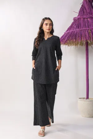 Black Buti On Cotton Palazzo Loungewear Set