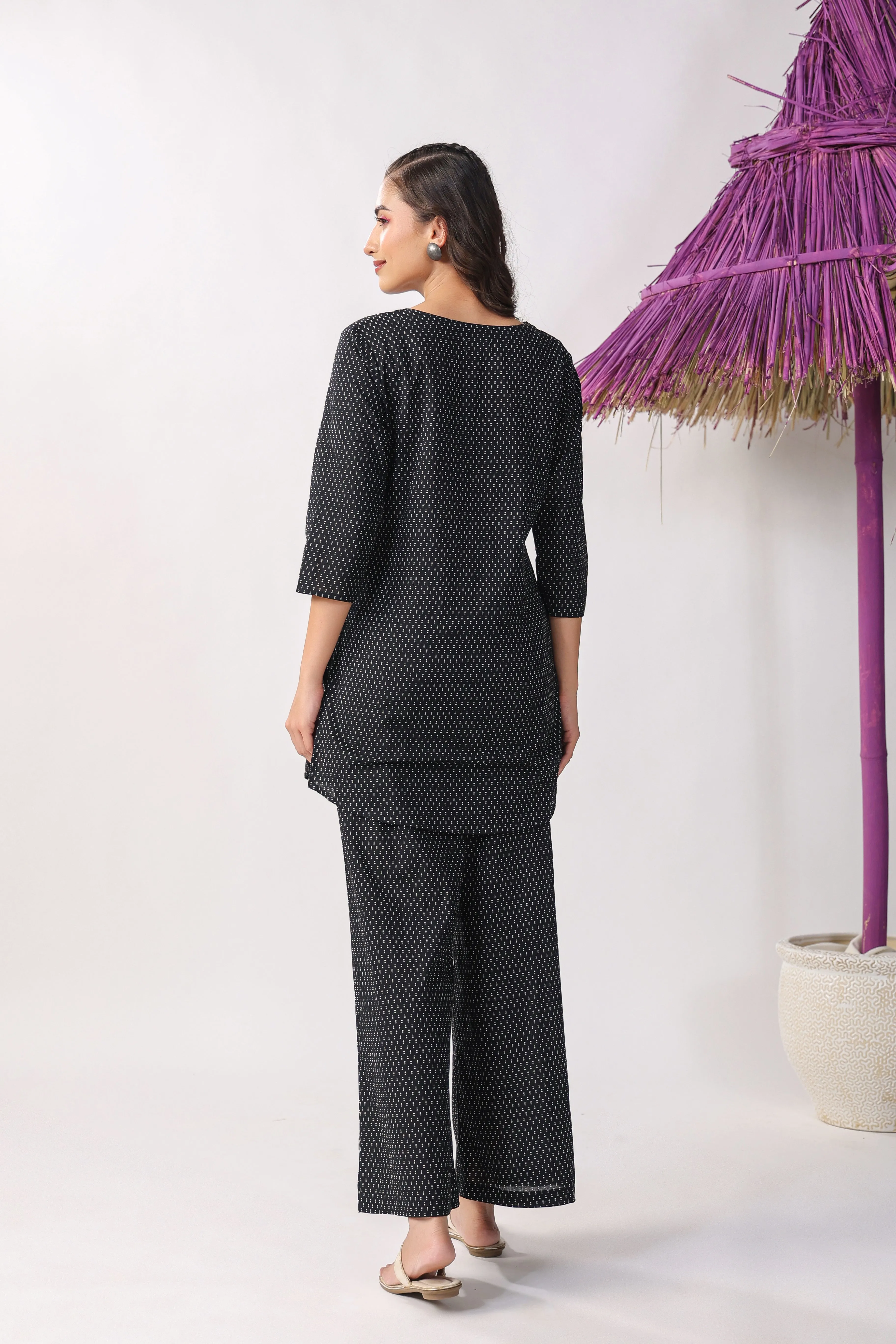 Black Buti On Cotton Palazzo Loungewear Set