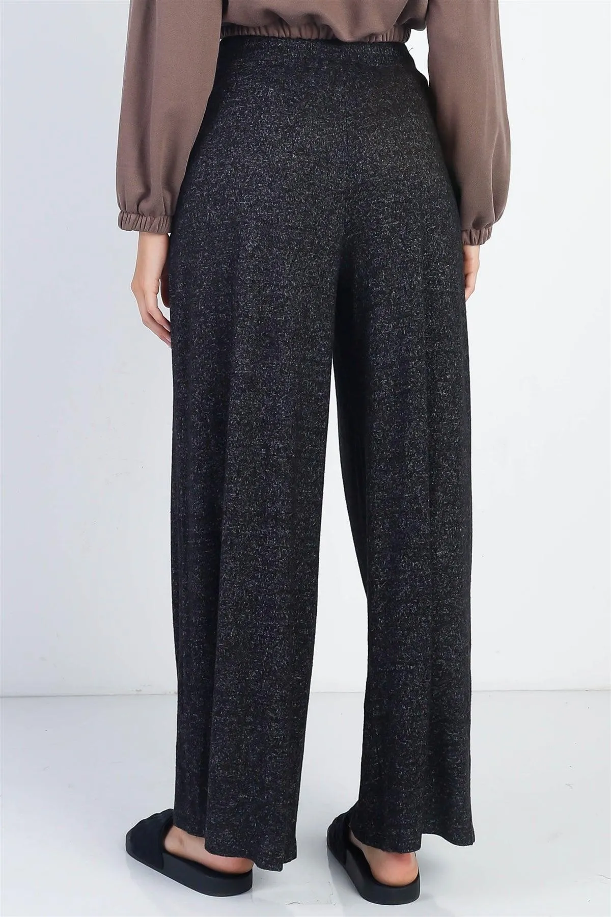 Black Knit Wide Leg High-Waist Pants /1-2-2-1