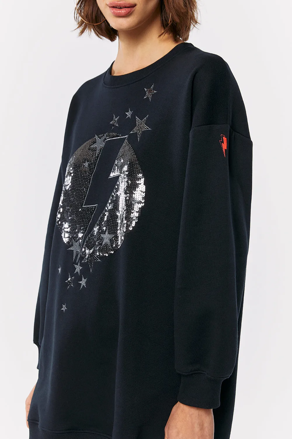 Black with Sequin Lightning Bolt Oversized Tunic