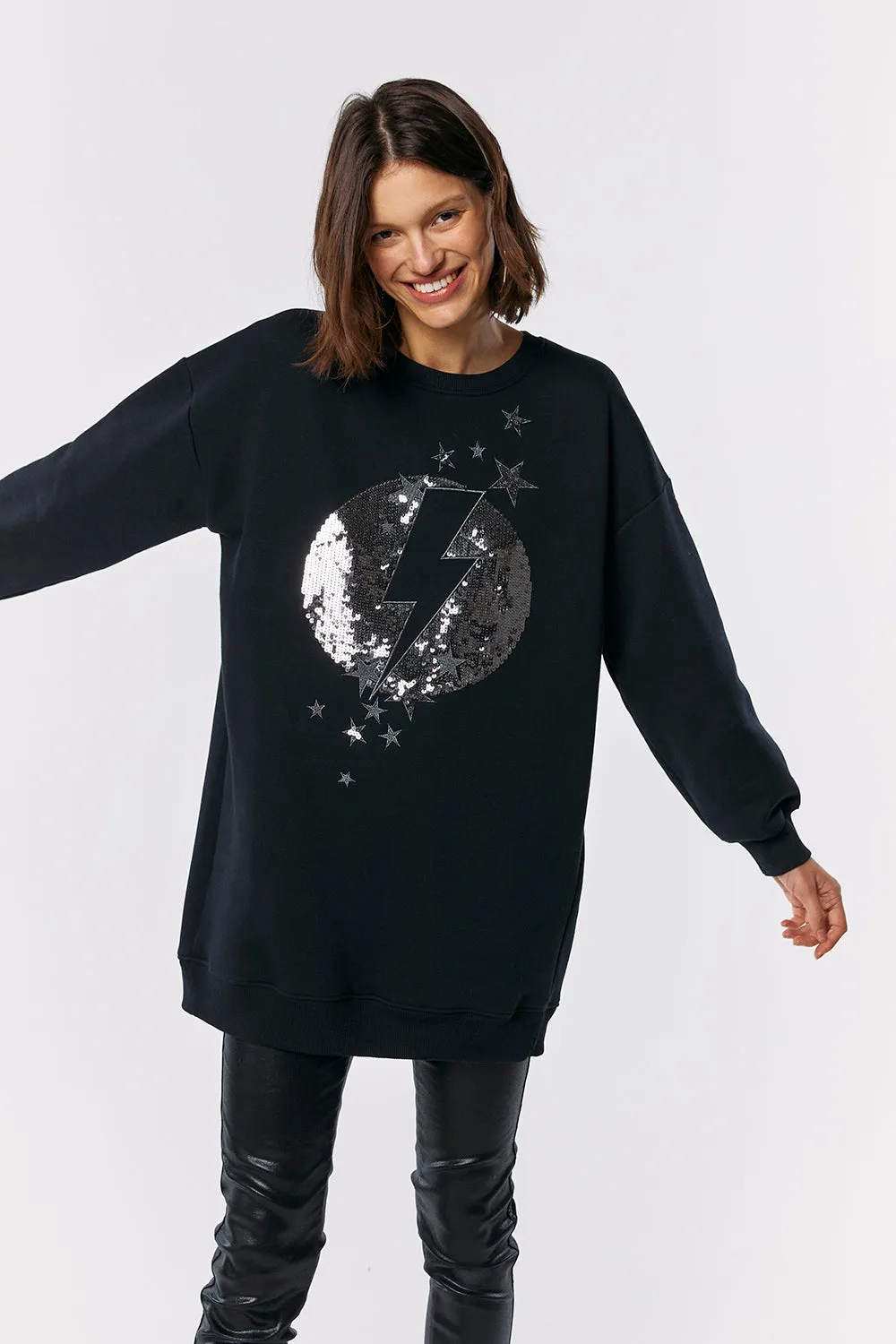 Black with Sequin Lightning Bolt Oversized Tunic