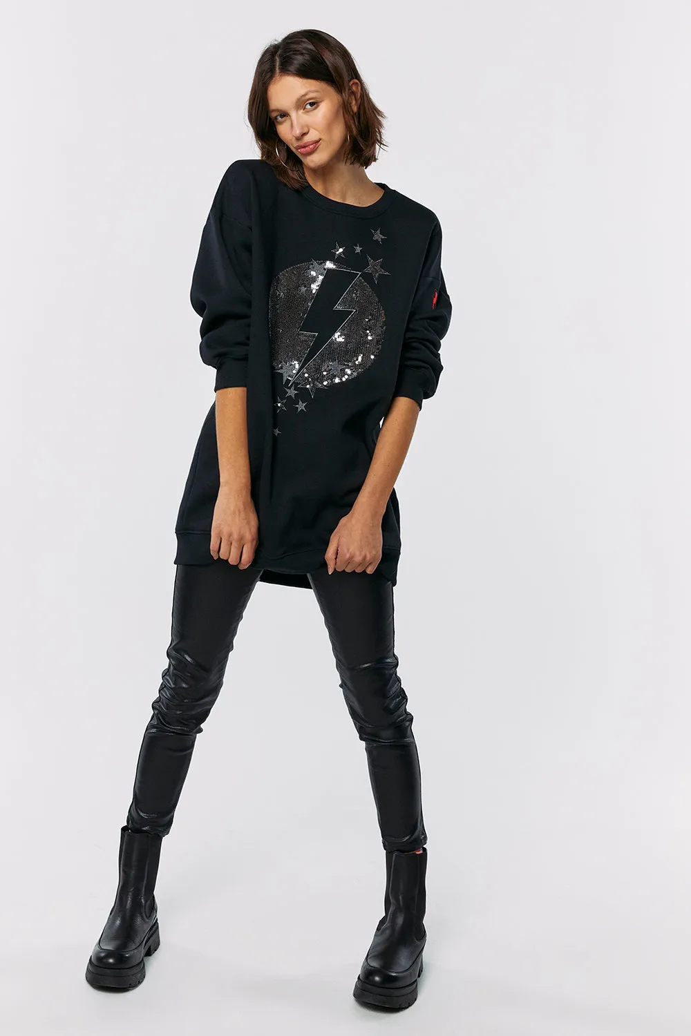 Black with Sequin Lightning Bolt Oversized Tunic