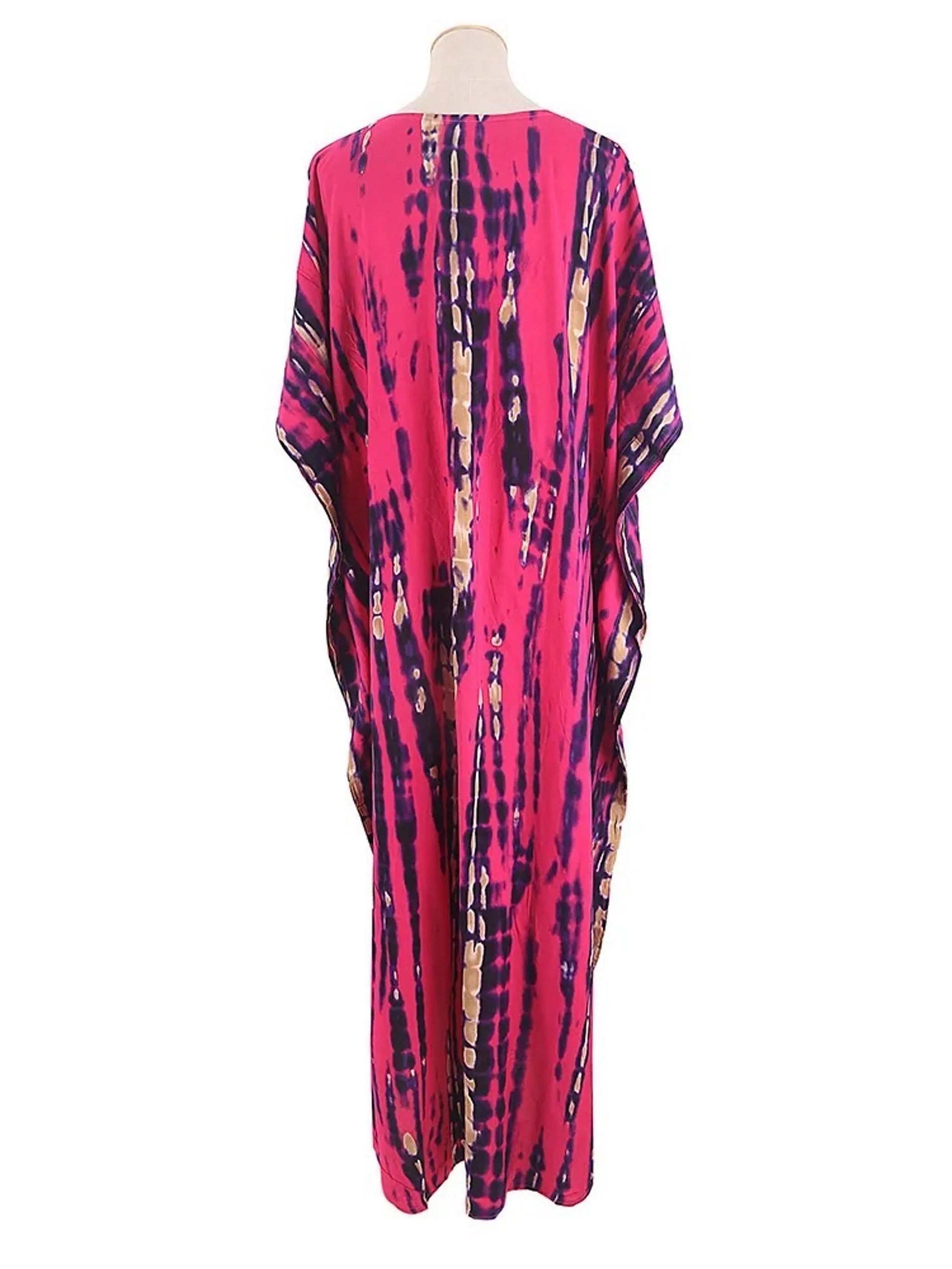 Bohemian Kaftan Dress, Boho Retro Striped Tie Dye Women Swimsuit Cover Up, Beach Dress Kaftan