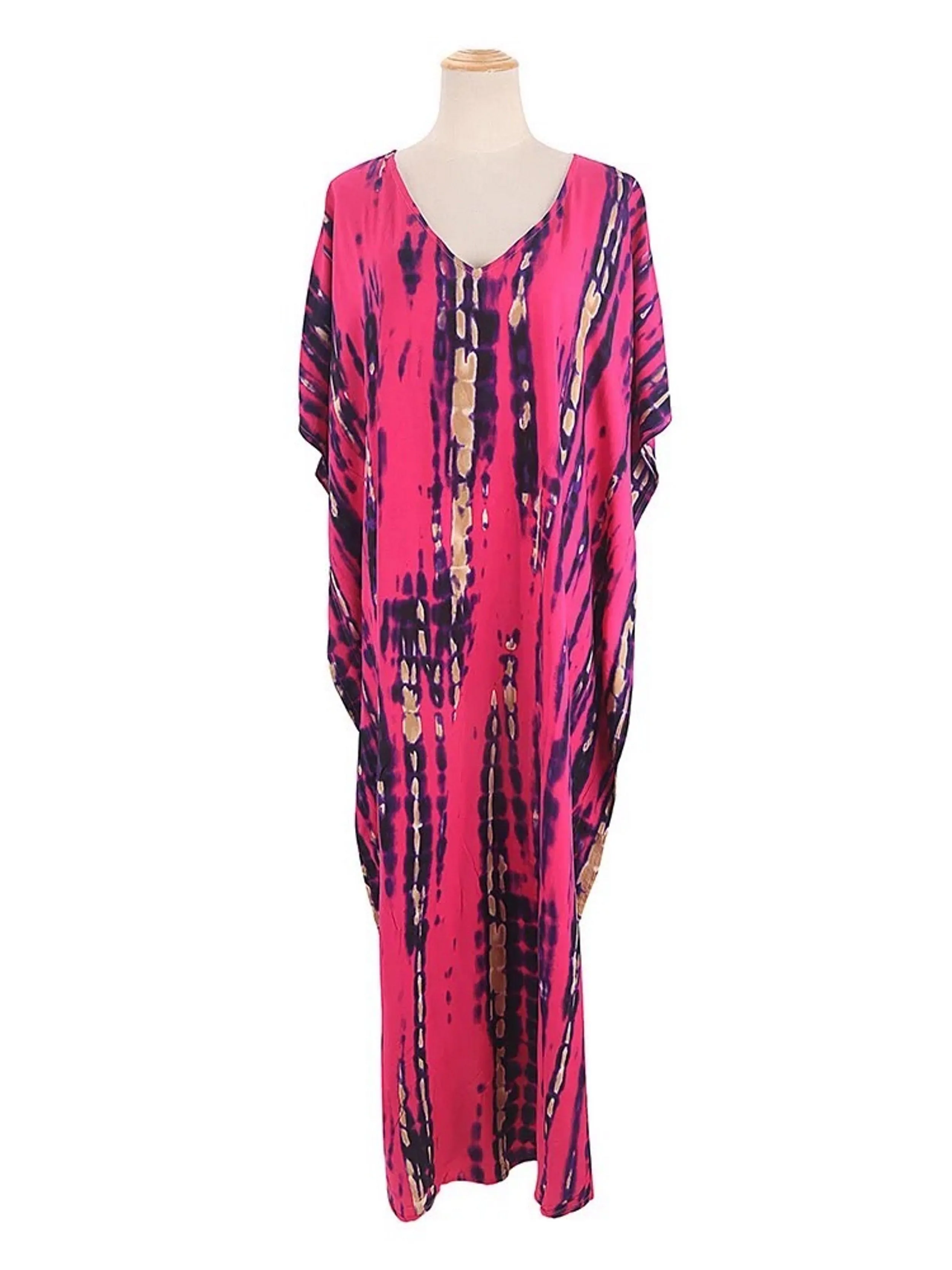 Bohemian Kaftan Dress, Boho Retro Striped Tie Dye Women Swimsuit Cover Up, Beach Dress Kaftan