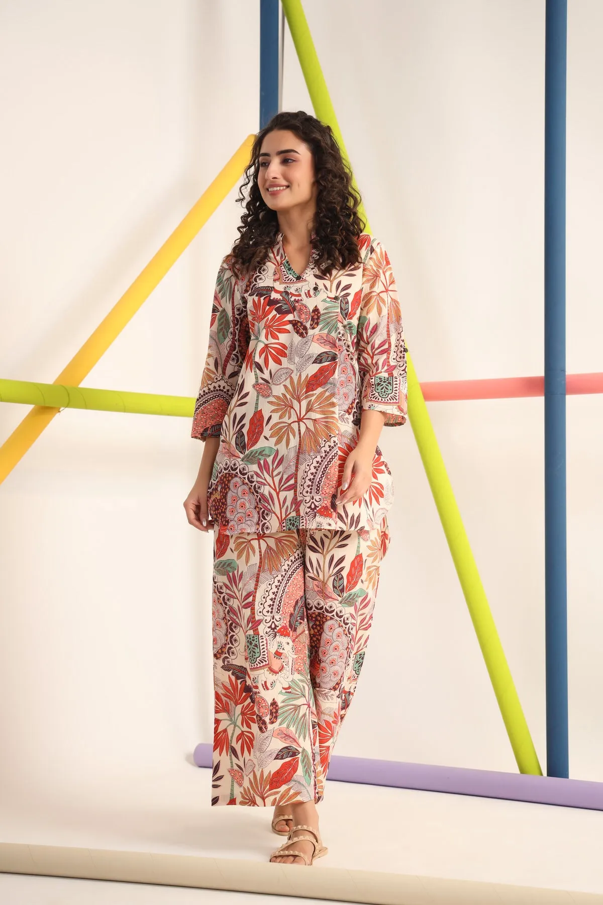 Bohemian Multi Coloured Cotton Palazzo Set