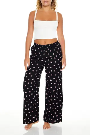 Bow Print Wide Leg Pajama Pant