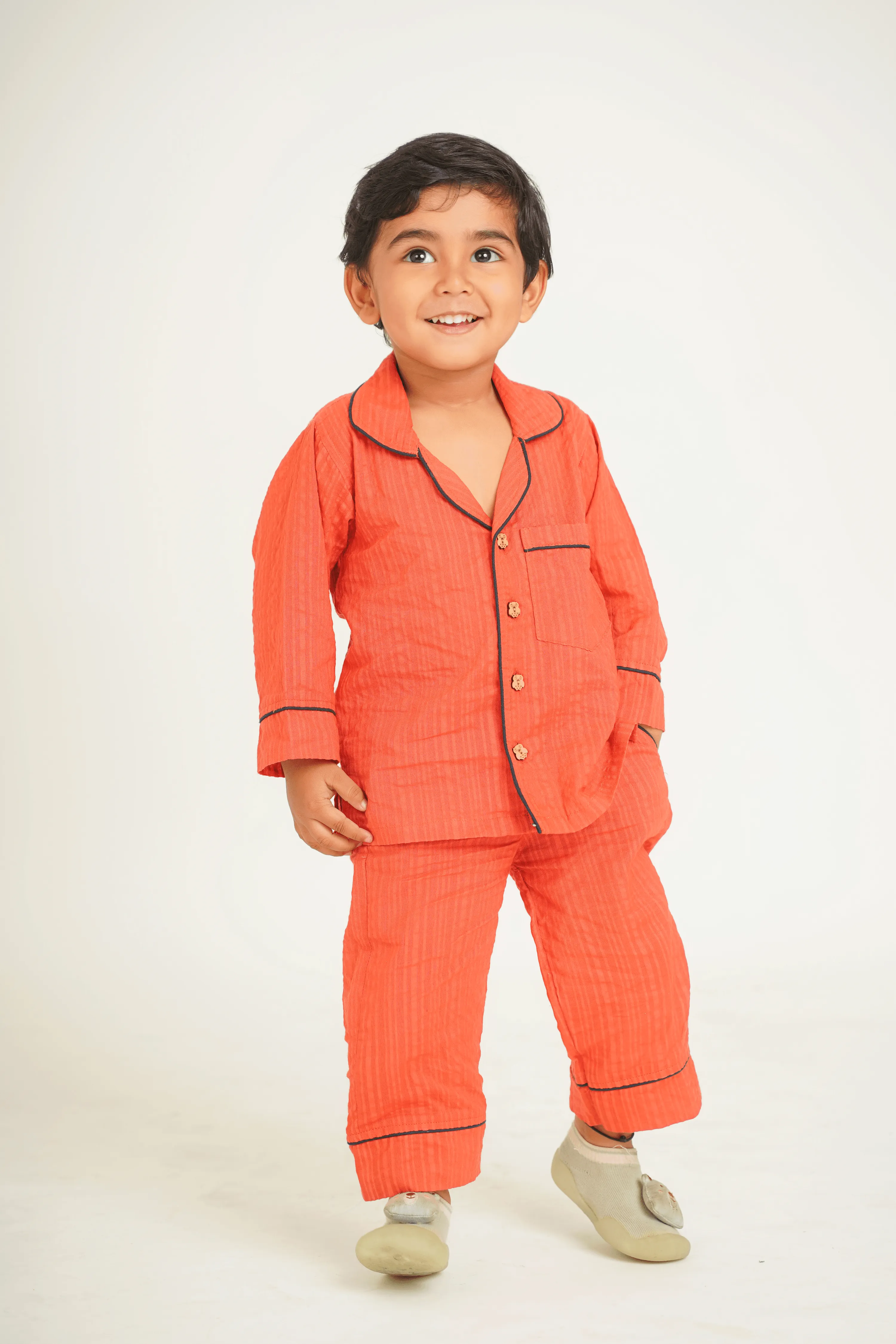 Boys Seersucker 100% super soft Cotton Loungewear - Rust