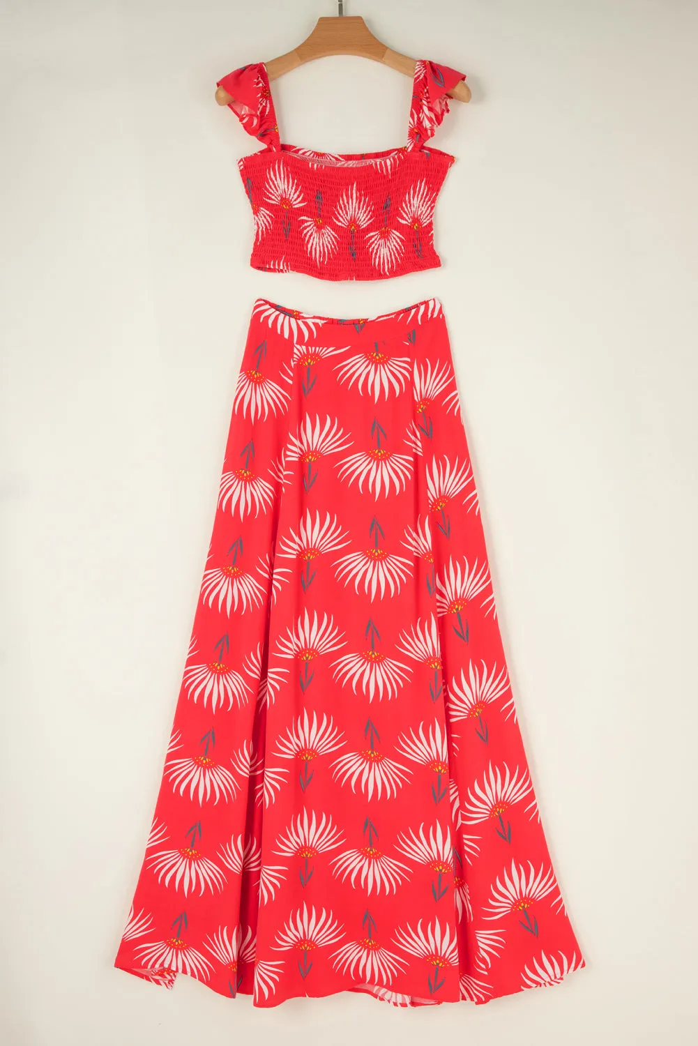 Bright Red Floral Maxi Set