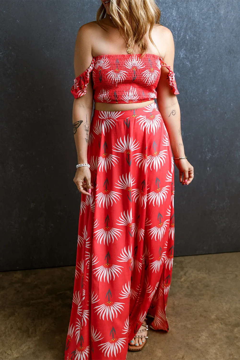 Bright Red Floral Maxi Set