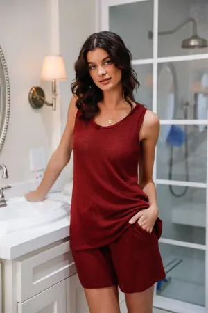 Burgundy Knit Tank Top & Shorts Loungewear Set