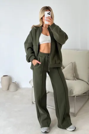 Camille khaki green bomber jacket and straight leg jogger loungewear