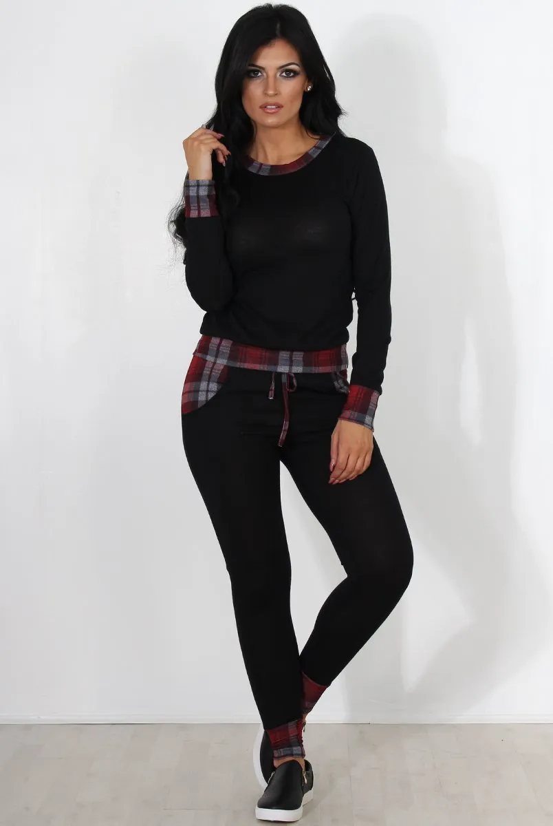 Cathie Black Tartan Trim Loungewear