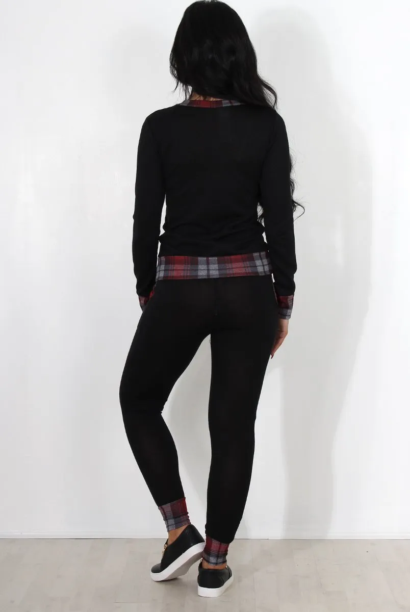 Cathie Black Tartan Trim Loungewear