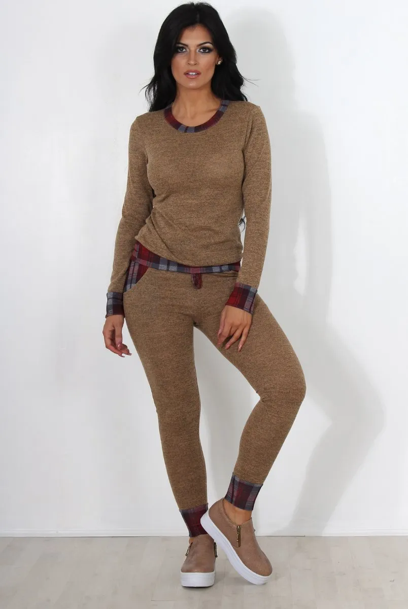 Cathie Camel Tartan Trim Loungewear