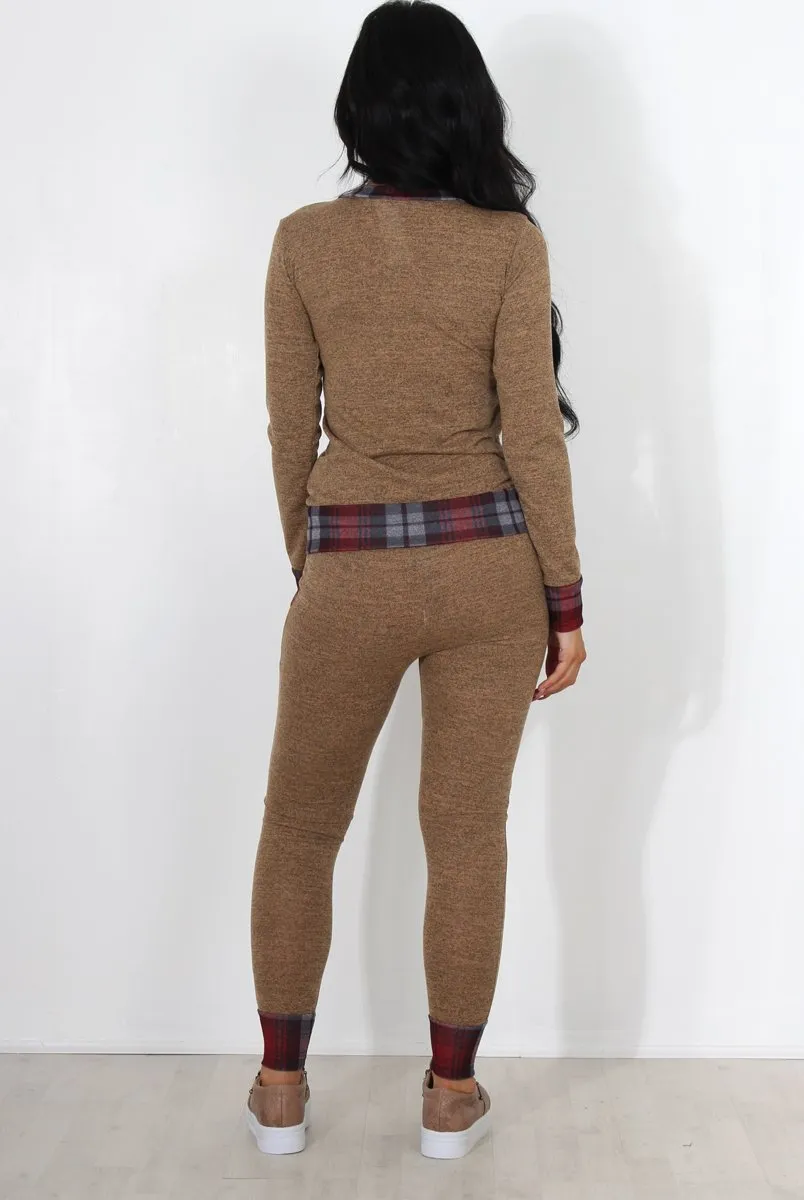 Cathie Camel Tartan Trim Loungewear