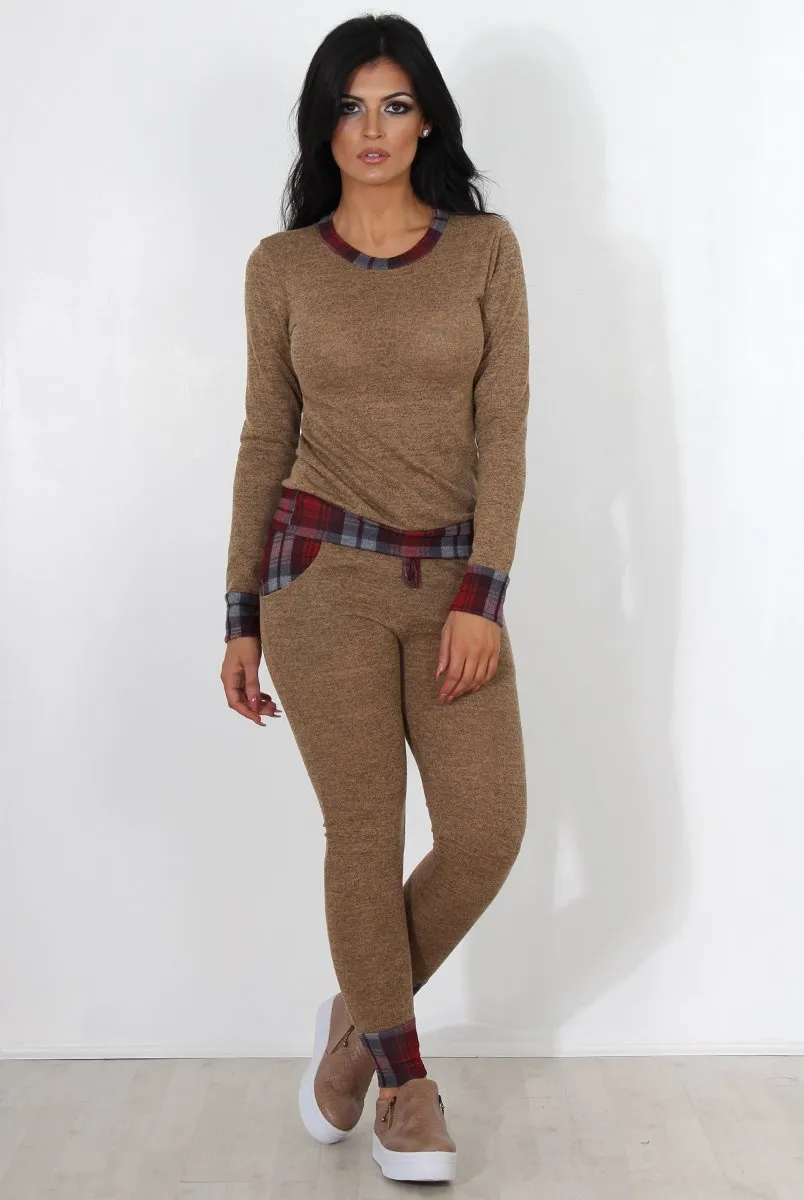 Cathie Camel Tartan Trim Loungewear