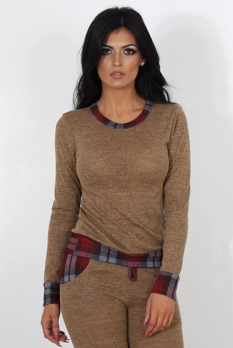 Cathie Camel Tartan Trim Loungewear