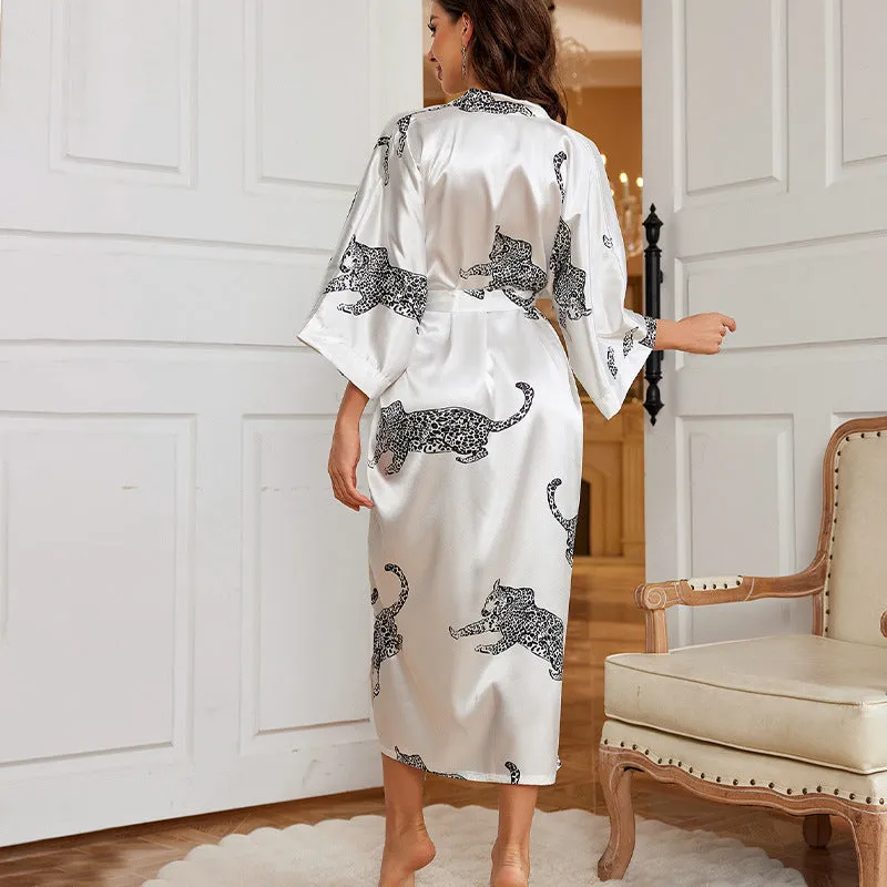 Celeste Satin Leopard Kimono Robe