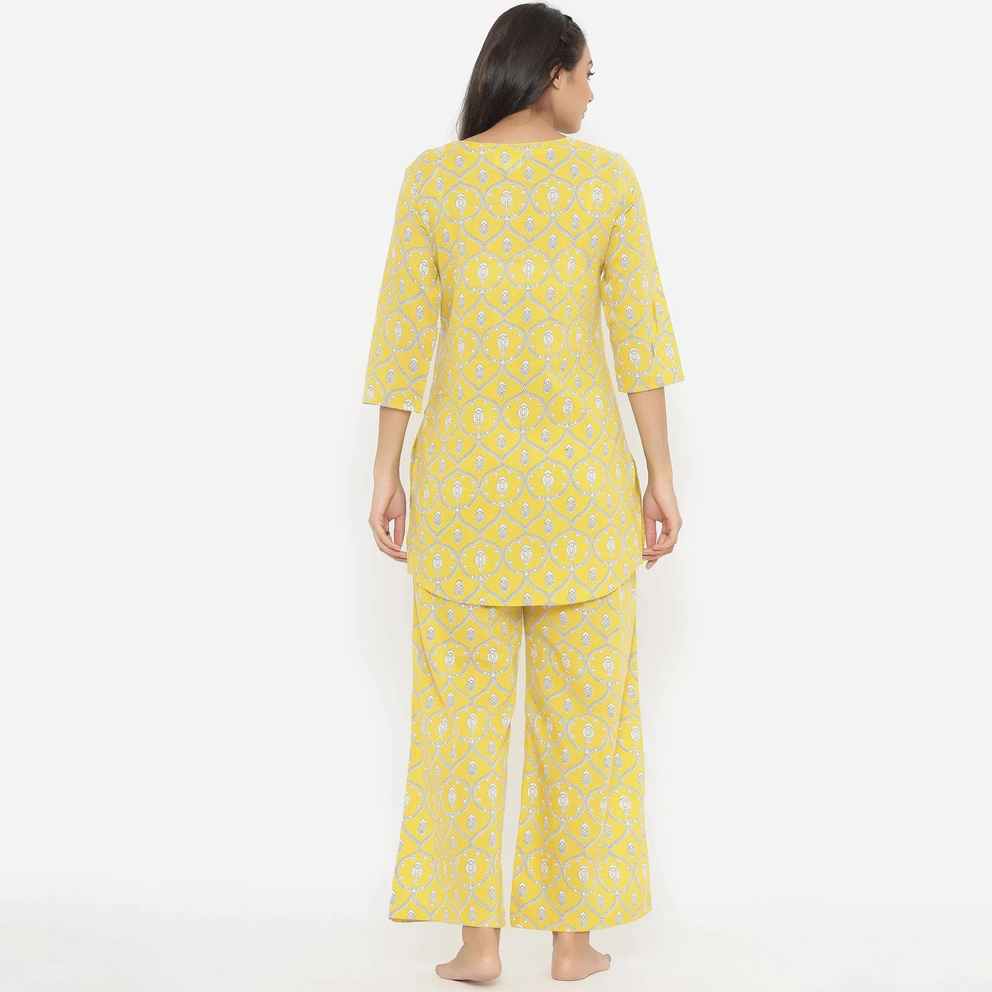 Chandelier Print On Yellow Loungewear Top Set