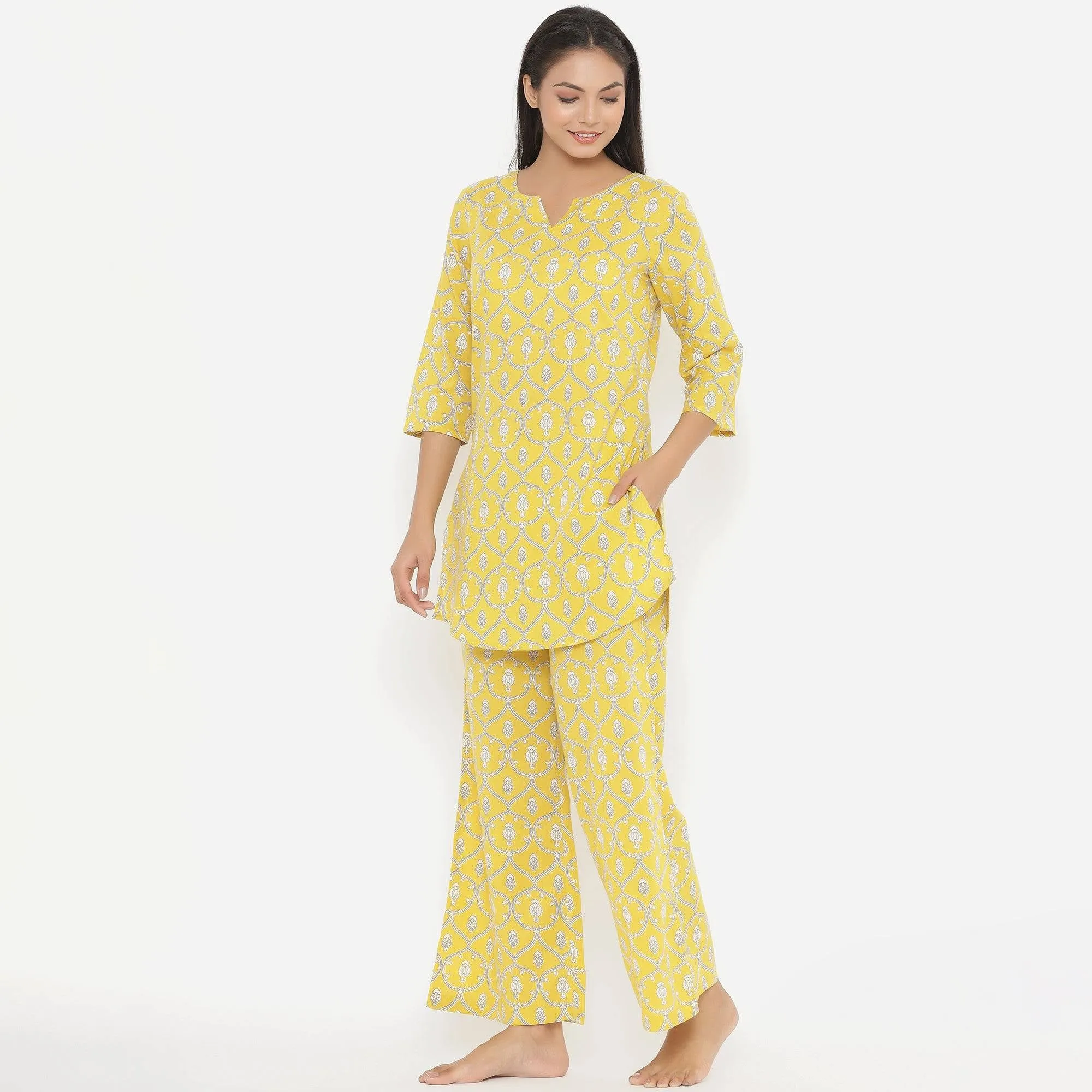 Chandelier Print On Yellow Loungewear Top Set