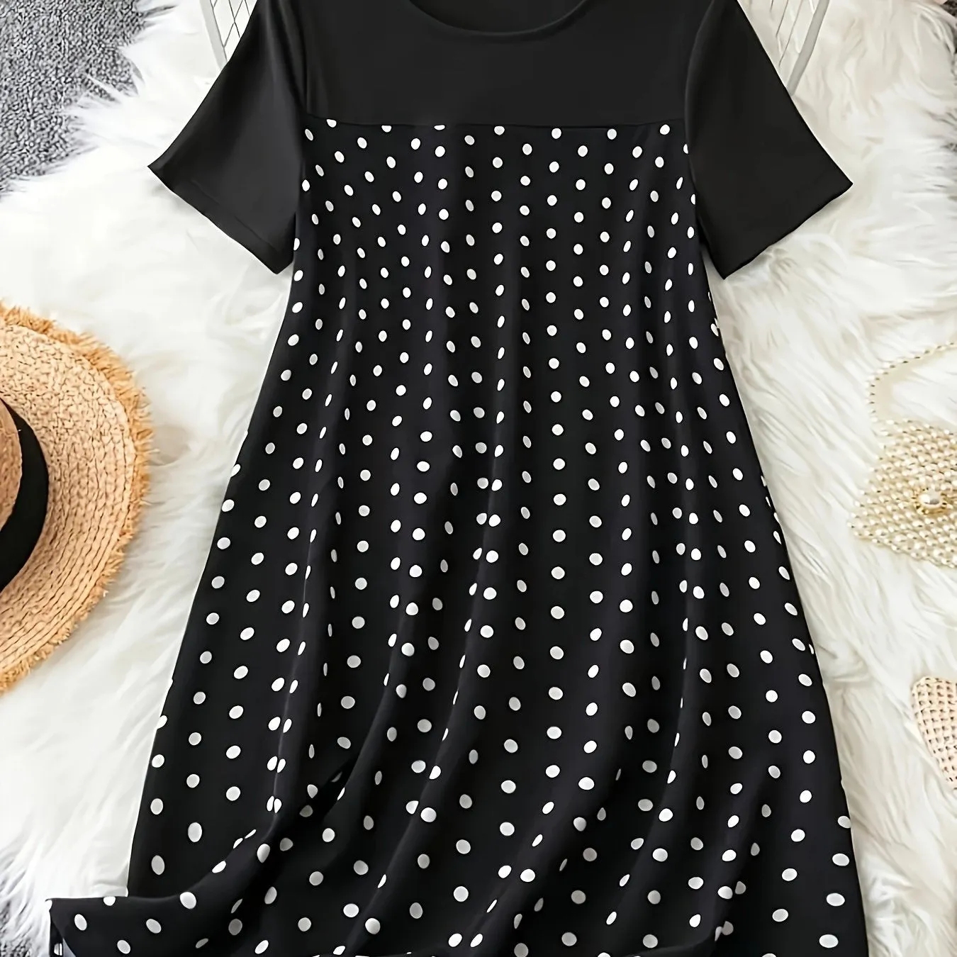 Chic Comfort Plus Size Polka Dot Print Casual Lounge Dress for Women