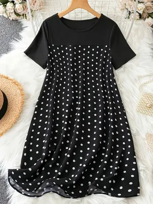 Chic Comfort Plus Size Polka Dot Print Casual Lounge Dress for Women