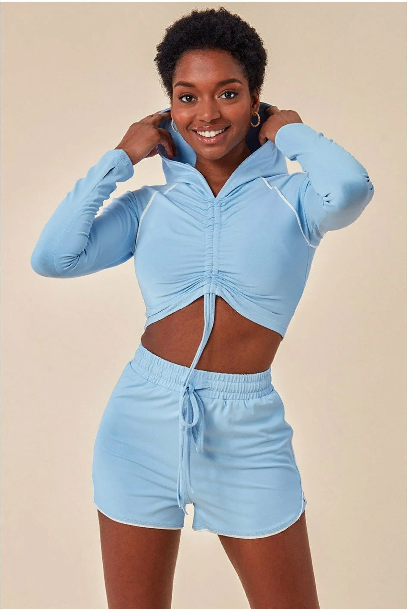 Cosmochic Jersey Short Set With Drawstring Top - Blue