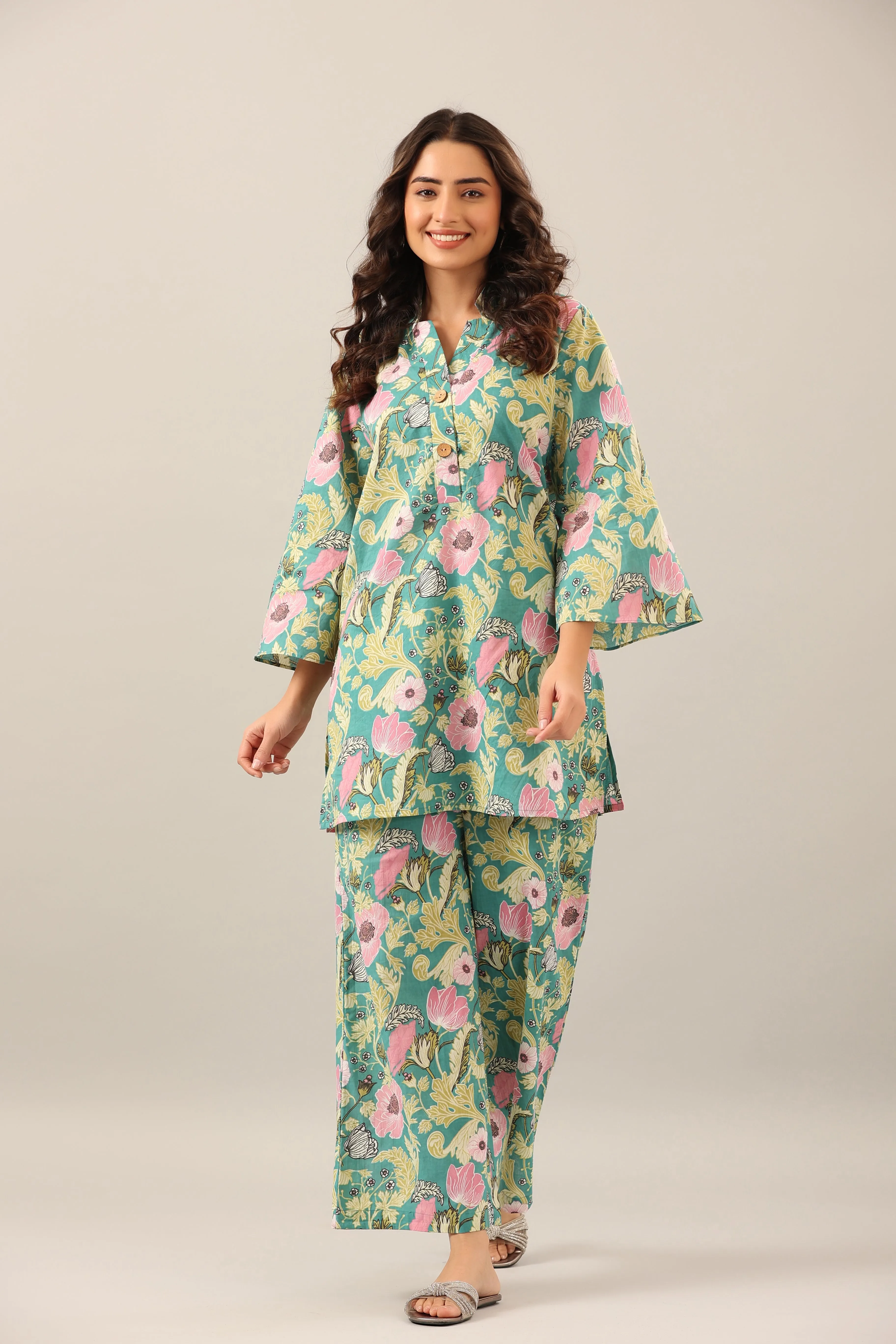 Dandelion Jaal on Green Palazzo Loungewear Set