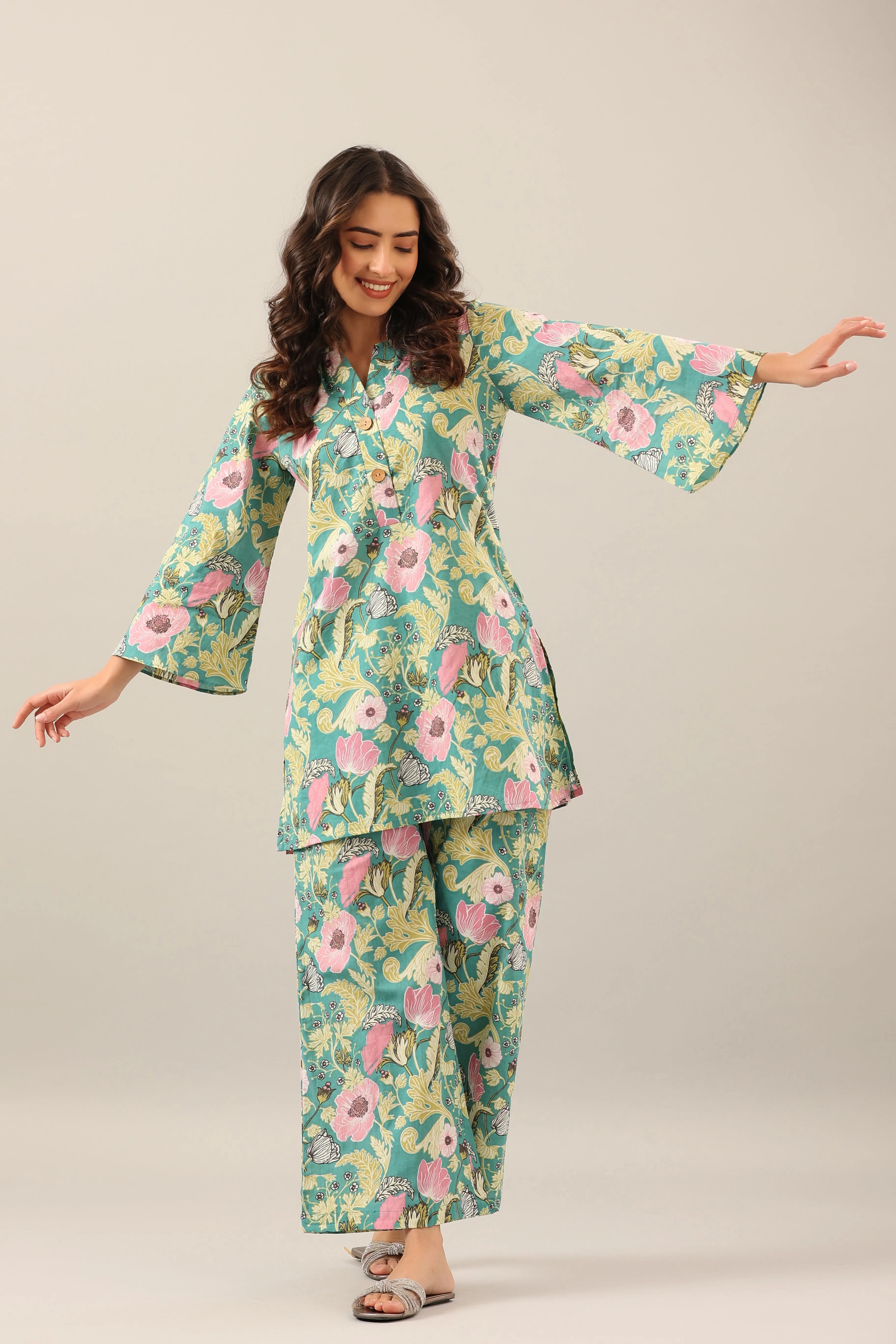 Dandelion Jaal on Green Palazzo Loungewear Set