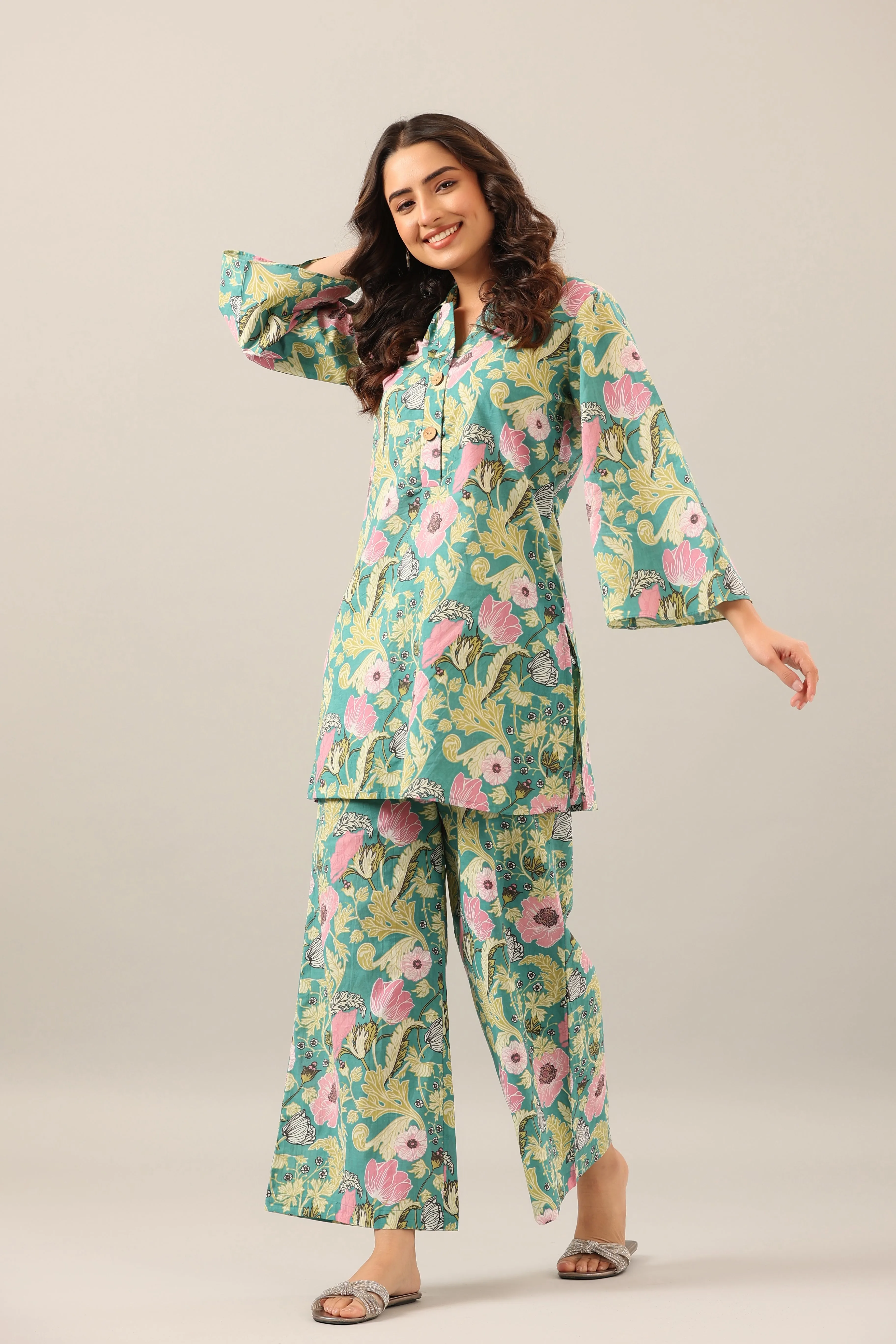 Dandelion Jaal on Green Palazzo Loungewear Set