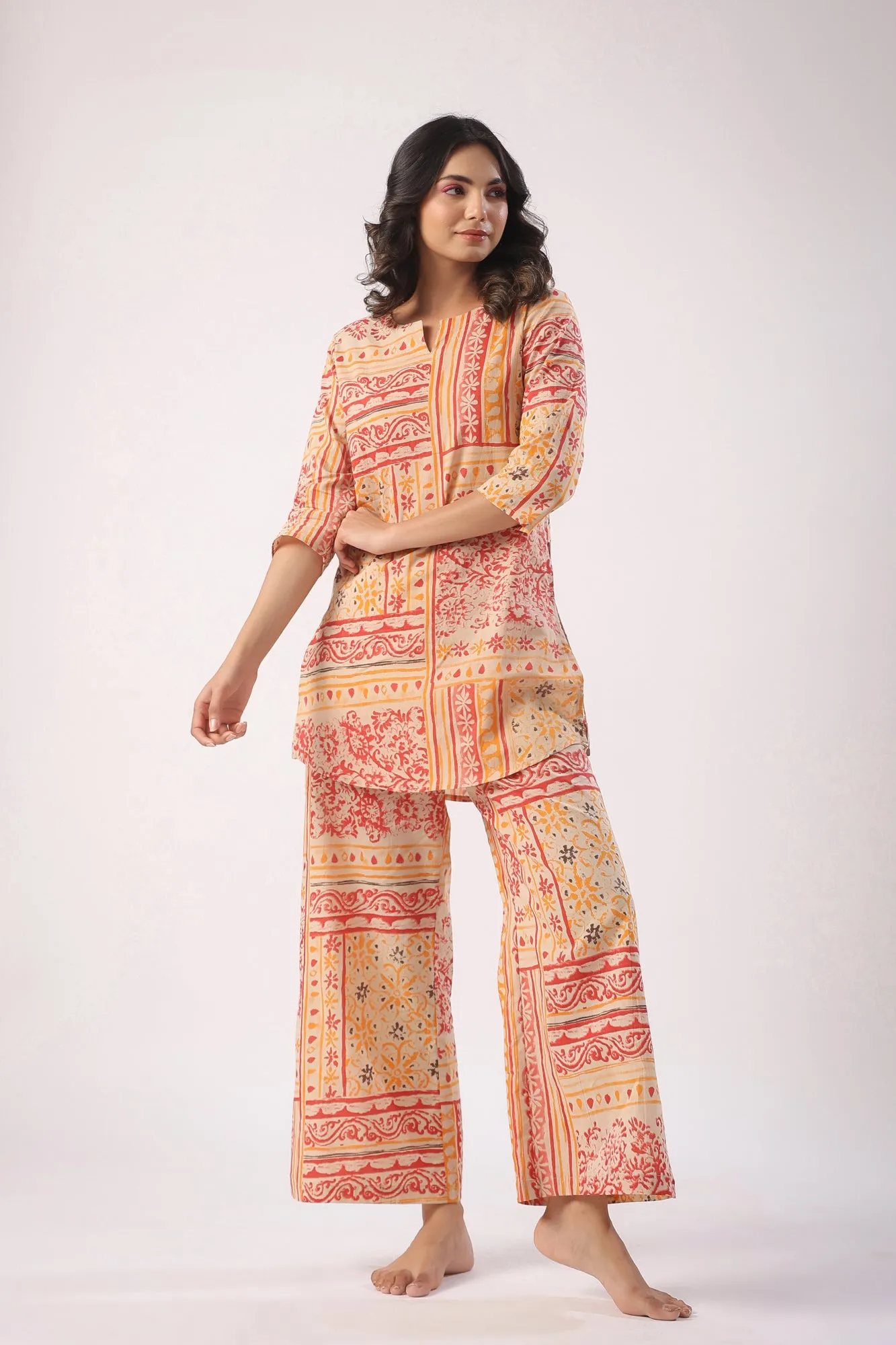 Doodle Patches on Beige Palazzo Loungewear Set