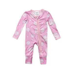 Esme Pink Smiley Infant Flip Footie w/Lace Trim