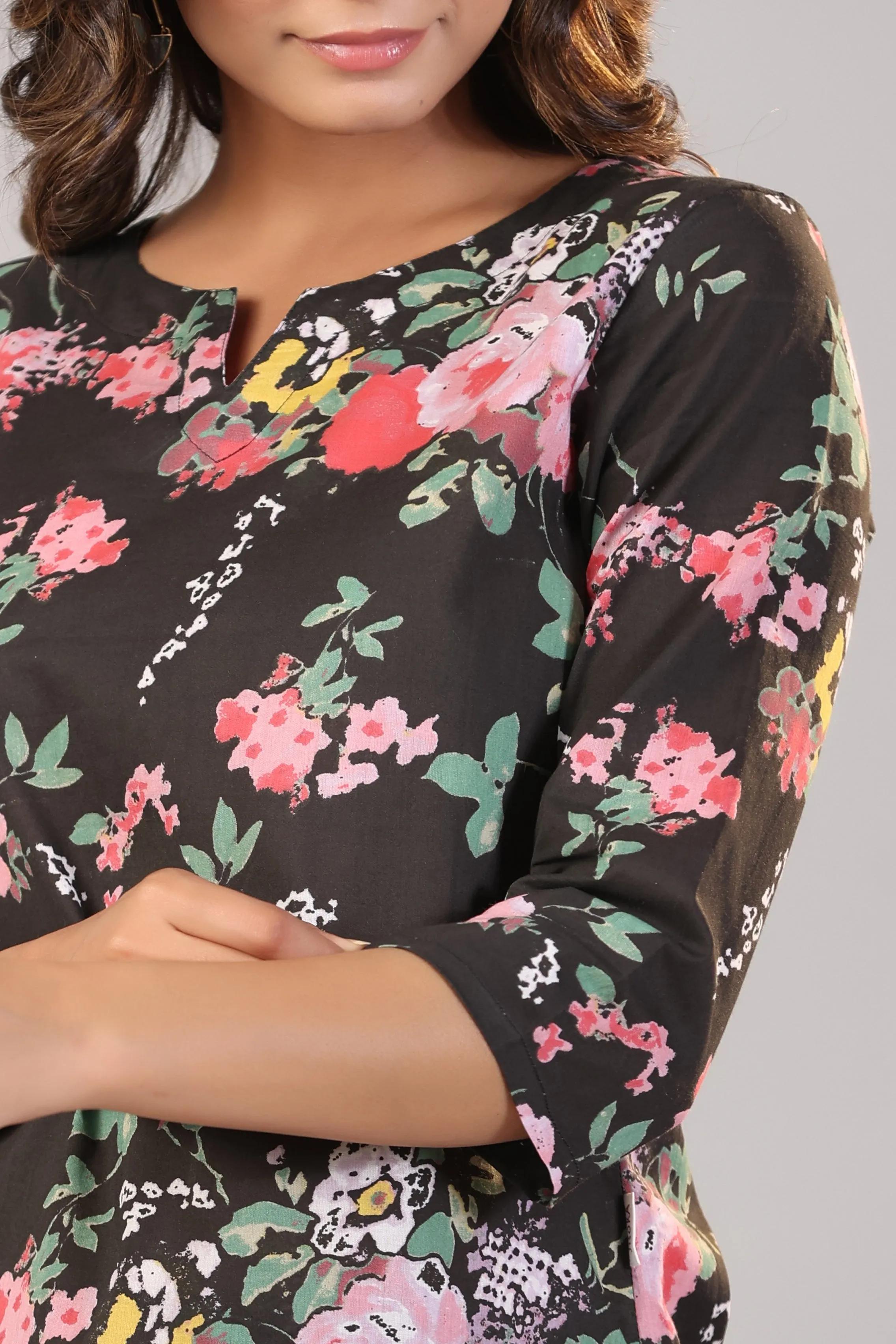 Floral Canopies on Black Cotton Palazzo Loungewear Set