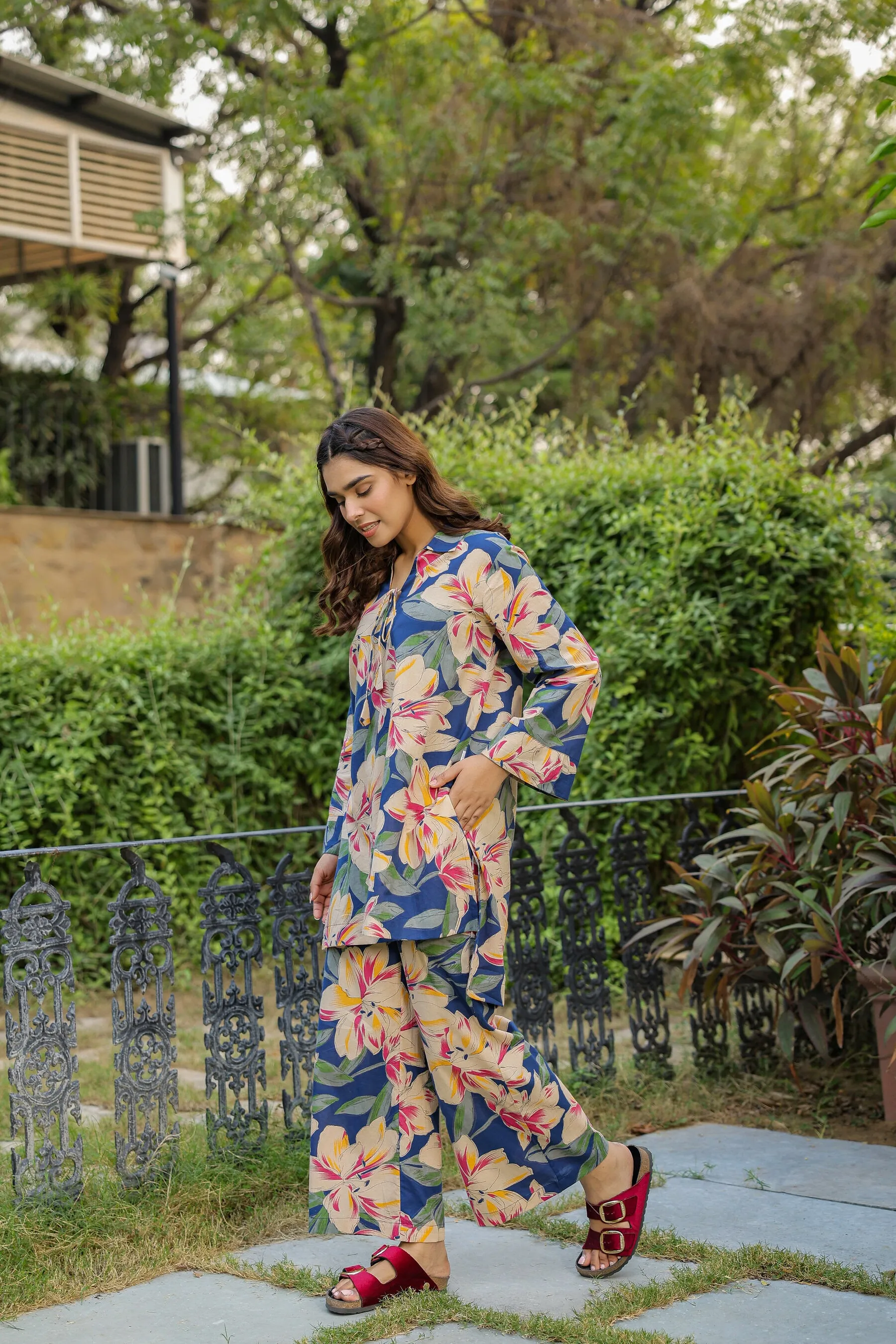 Floral Cotton Palazzo Palazzo Loungewear Set