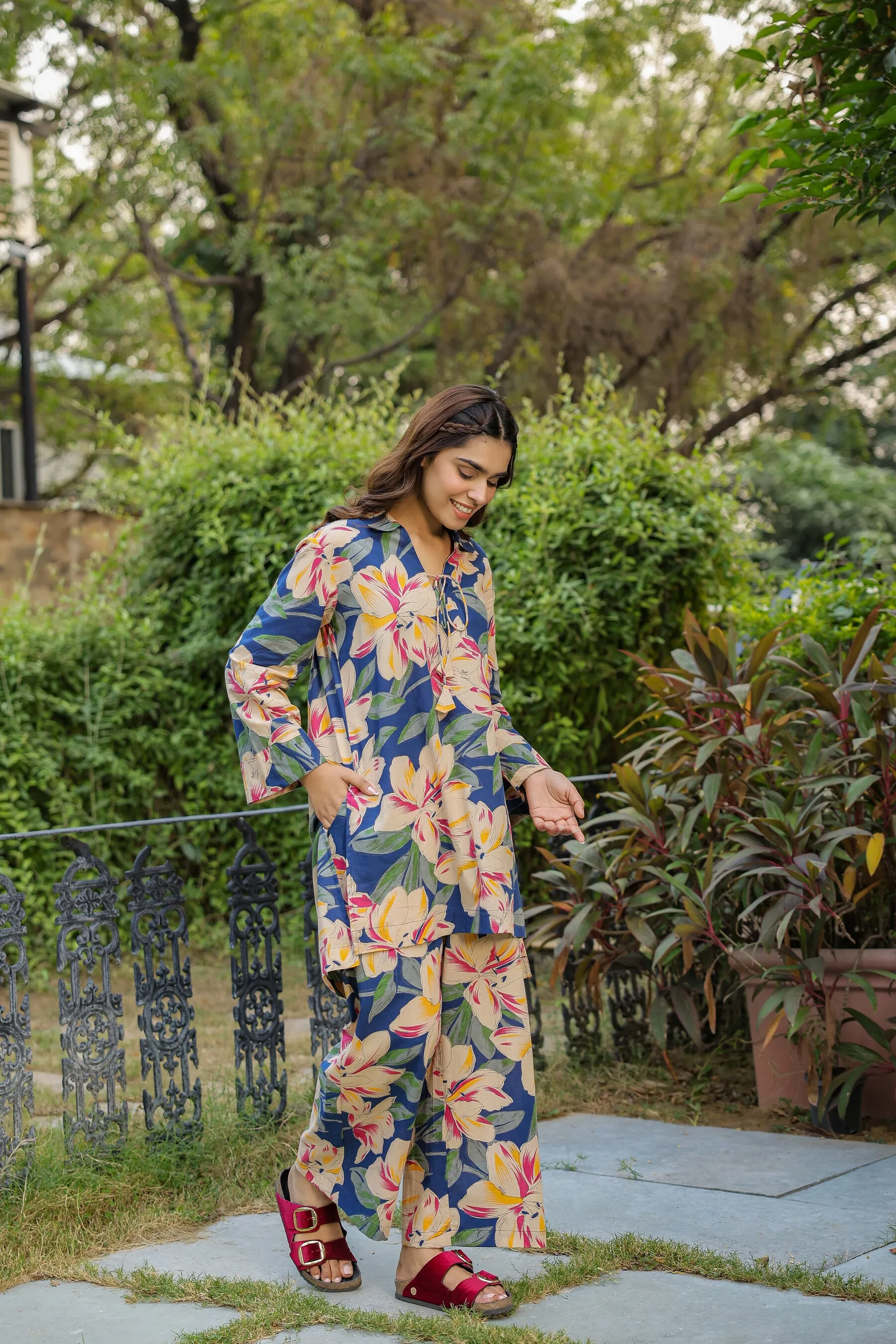 Floral Cotton Palazzo Palazzo Loungewear Set