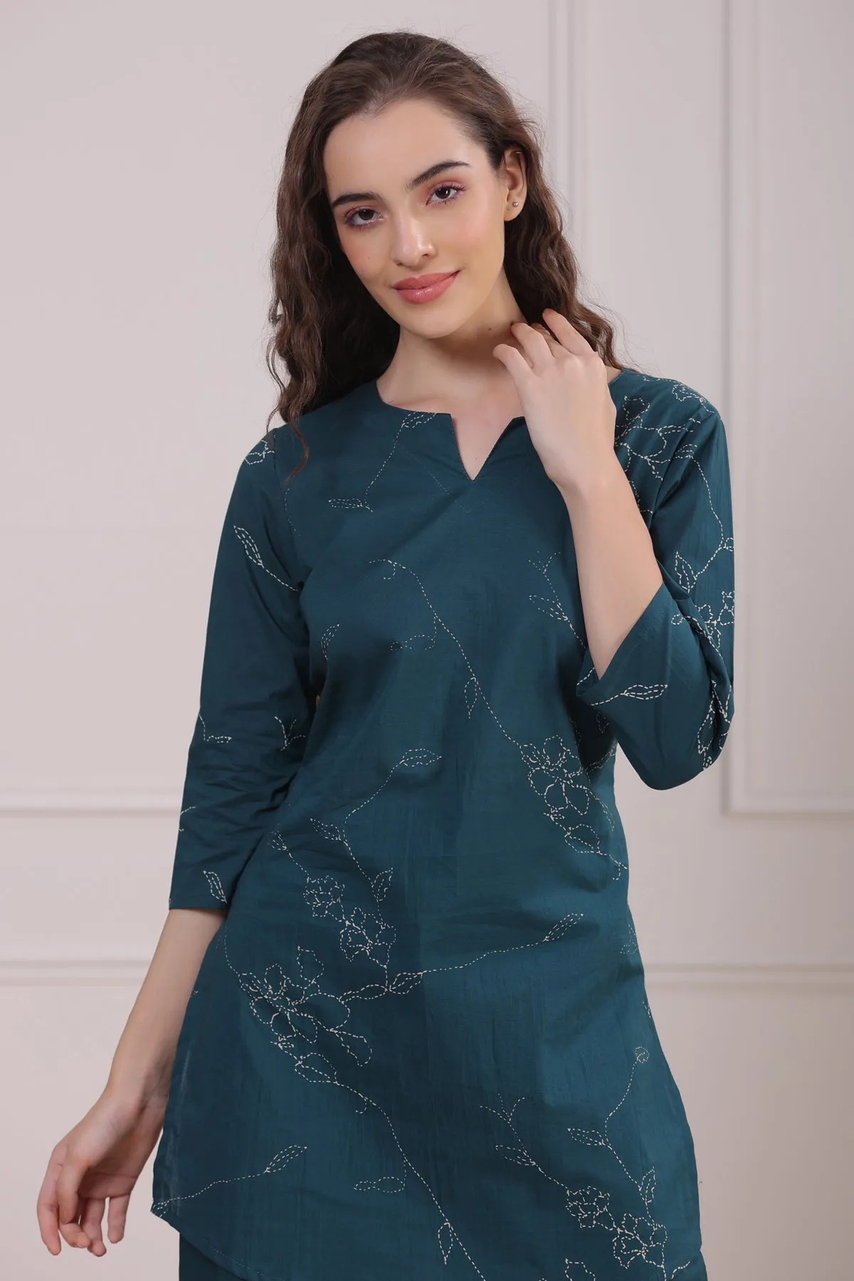 Floral Dots on Emerald Palazzo Loungewear Set