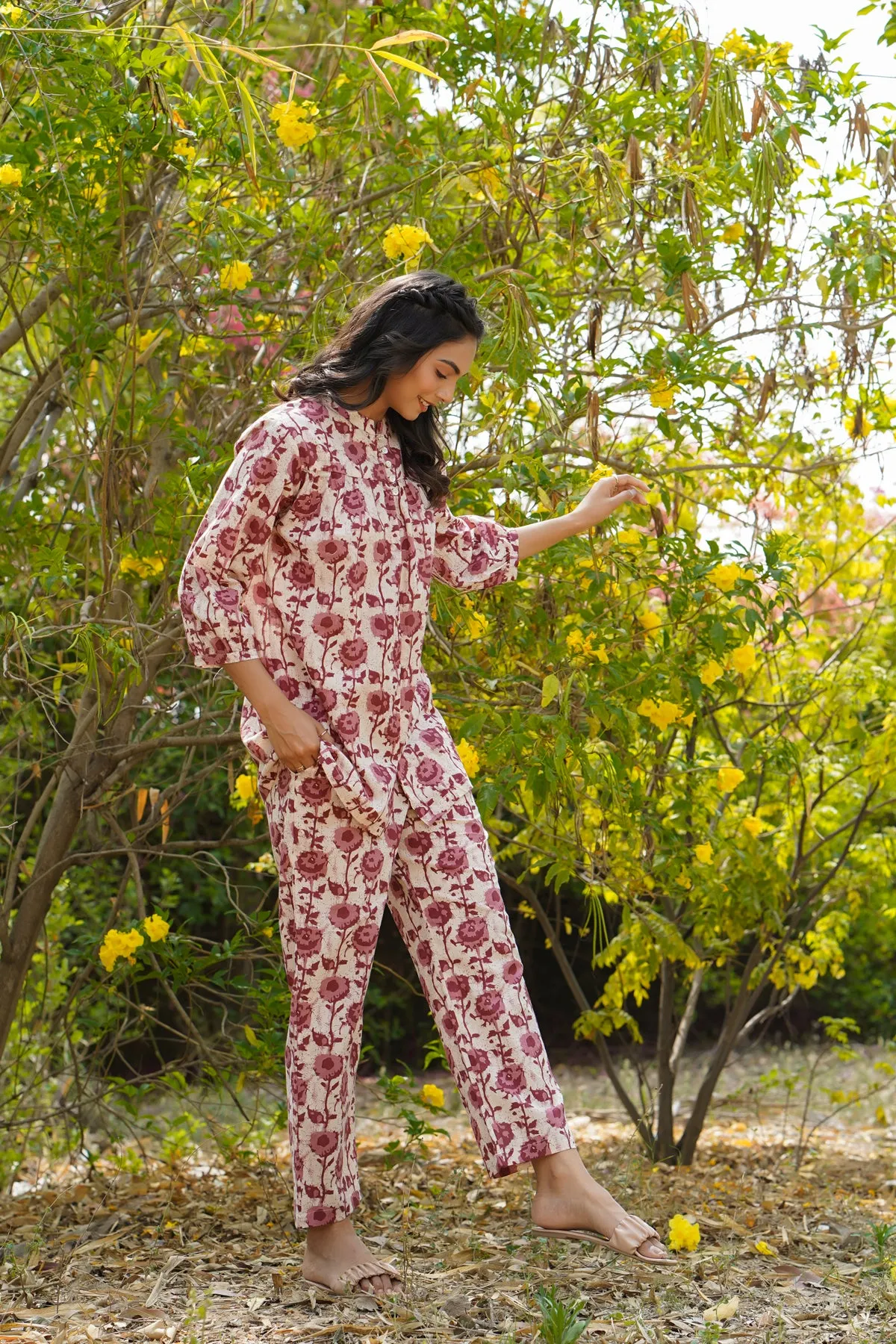 Floral Twines on off white Loungewear Top Set