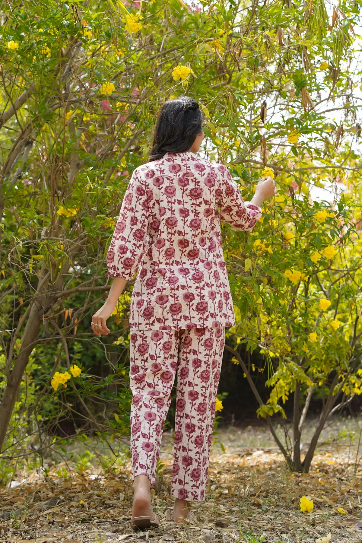 Floral Twines on off white Loungewear Top Set