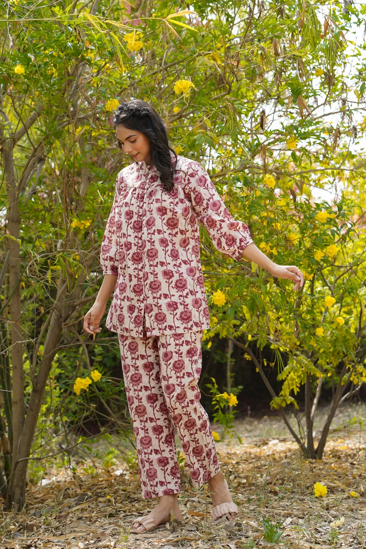 Floral Twines on off white Loungewear Top Set