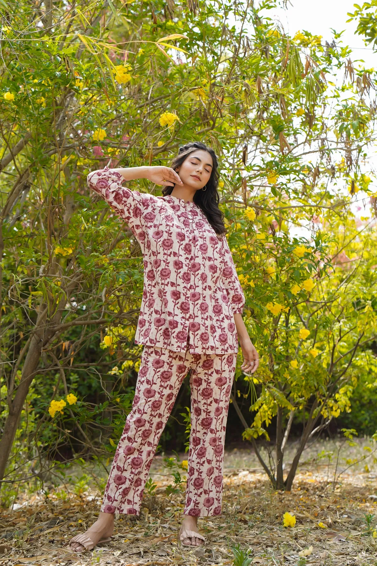 Floral Twines on off white Loungewear Top Set