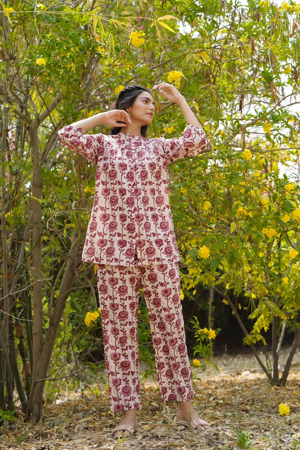 Floral Twines on off white Loungewear Top Set