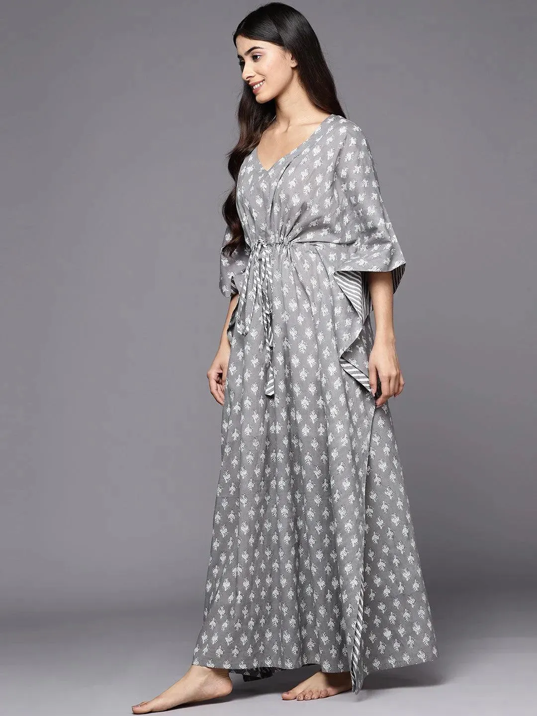 Grey Printed Cotton Nightdress