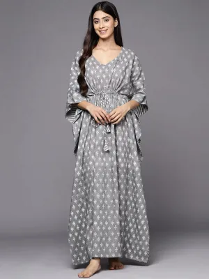 Grey Printed Cotton Nightdress