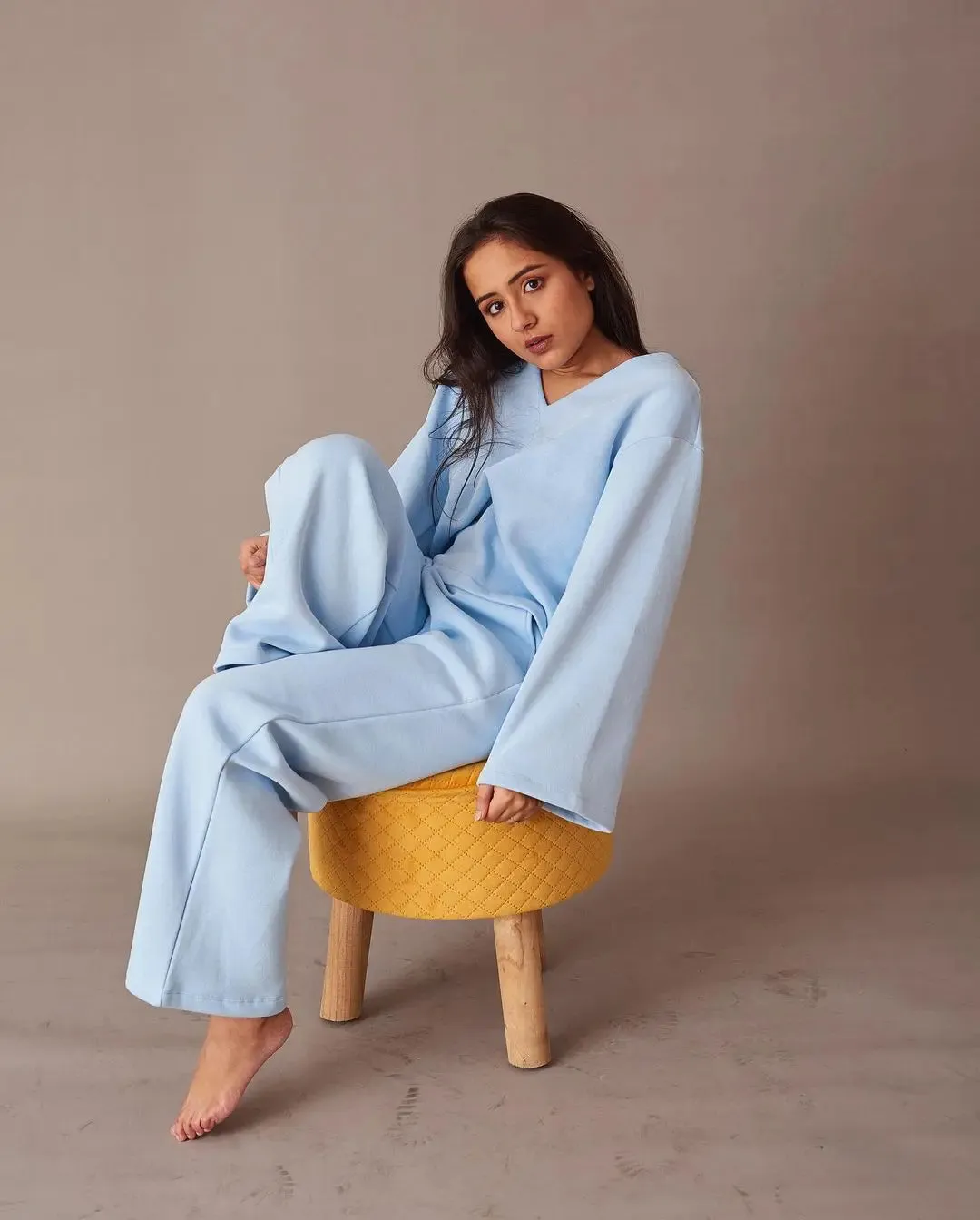 Homely Check Lounge Wear Cotton Fleece Coord Set