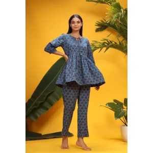 Ikat on Blue Loungewear Top Set